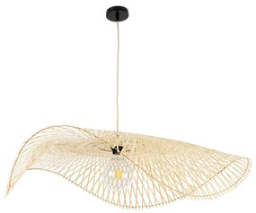 GloboStar® MELEMELE 01842 Boho Κρεμαστό Φωτιστικό Οροφής Μονόφωτο 1 x E27 AC220-240V IP20 - Φ100 x Υ12cm - Μπεζ Ξύλινο Μπαμπού Πλέγμα - 5 Χρόνια Εγγύηση