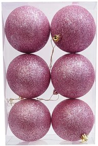 Σετ 6 τεμάχια Χριστουγεννιάτικες Μπάλες Ροζ με Glitter 8cm 237539