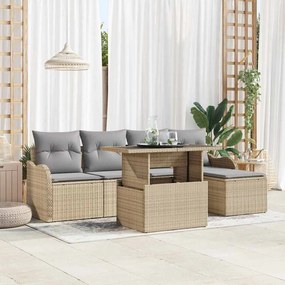 vidaXL Σετ Καθισμάτων Εξωτερικού Χώρου 6 pcs Μπεζ Πολυ ράταν