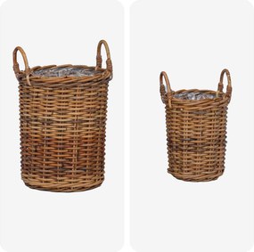 vidaXL Καλάθι Φυτευτή με αποθήκευση 2 pcs Καφέ Ρατάν Κούμπου