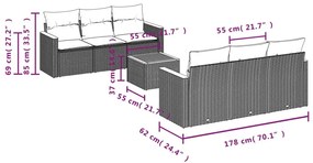 Καναπές Σετ 7 Τεμαχίων Μαύρο Συνθετικό Ρατάν με Μαξιλάρια - Μαύρο