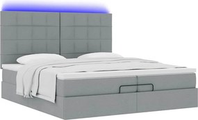 vidaXL Οθωμανικό κρεβάτι με στρώματα &amp; LEDs Ανοιχτό γκρι ύφασμα