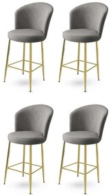 Σκαμπό Μπαρ Fora Babyface (Σετ 4Τμχ) 240CHR1153 46x40x107cm Grey-Gold Μέταλλο,Ύφασμα