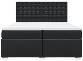 Κρεβάτι Boxspring με Στρώμα Μαύρο 200x200 εκ. Συνθετικό Δέρμα - Μαύρο