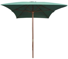 Ομπρέλα Πράσινη 200 x 300 εκ. με Ξύλινο Ιστό - Πράσινο