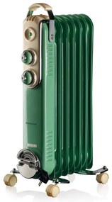 Καλοριφέρ λαδιού Ariete VINTAGE 0837/14, 1500W, 7 πτερύγια, 15 m2, 3 επίπεδα, περιστρεφόμενες ρόδες 360 μοιρών, Λαβή, Πράσινο