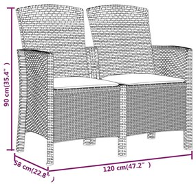 vidaXL Παγκάκι Κήπου Διθέσιο Καφέ Ρατάν Πολυπροπυλένιο με Μαξιλάρια
