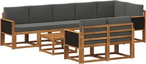 vidaXL Σειρά Καναπέ Εξωτερικού 9 pcs Φυσικό και Ανθρακί Πολυεστέρας