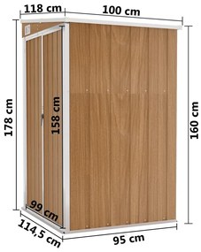 Αποθήκη Κήπου Επιτοίχια Καφέ 118x100x178 εκ. από Γαλβ. Ατσάλι - Καφέ