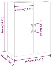 Ντουλάπι Τοίχου Γυαλιστερό Λευκό 69,5 x 34 x 90 εκ. - Λευκό