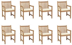 Καρέκλες Κήπου 8 Τεμάχια από Μασίφ Ξύλο Teak με Κρεμ Μαξιλάρια