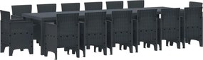 vidaXL Σέτ φαγητού για κήπο 15 pcs Ανθρακί Rattan Polt