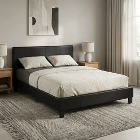 Κρεβάτι Flat από τεχνόδερμα χρώμα μαύρο ματ 140x190εκ.