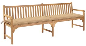 vidaXL Παγκάκι Κήπου 240 εκ. από Μασίφ Ξύλο Teak με Μπεζ Μαξιλάρι