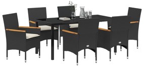 vidaXL Σετ Τραπεζαρίας Κήπου 7 Τεμαχίων με Μαξιλάρια Μαύρο Πολυ-Ρατάν