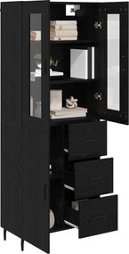 vidaXL Highboard με συρτάρι 2 pcs Μαύρη Οξυά Επεξεργασμένο ξύλο