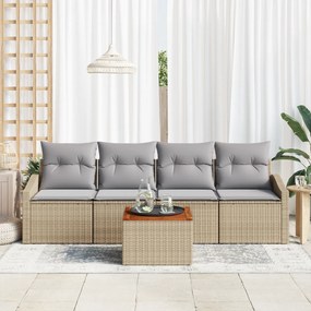 vidaXL Σετ Καναπέ Κήπου 5 τεμαχίων με Μαξιλάρια Μπεζ Πολυ Ρατάν Ακακία