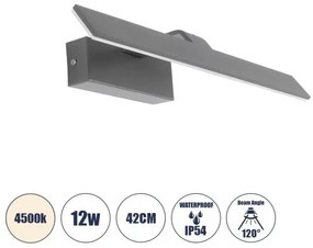 MIRROR 60513 Φωτιστικό Τοίχου-Απλίκα LED 12W 1440lm 120° AC 85-265V IP54 Φυσικό Λευκό 4500K Γκρι Μέταλλο-Μ42 x Π5 x Globostar-60 60513