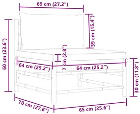 vidaXL Καναπές Κήπου Μεσαίος από Μπαμπού με Λευκά Κρεμ Μαξιλάρια