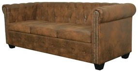 vidaXL Καναπές Τριθέσιος Chesterfield Καφέ Συνθετικό Δέρμα