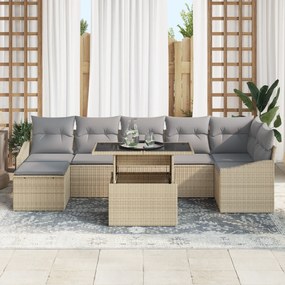 vidaXL Σετ Βεράντας 8 Τεμαχίων με Μαξιλάρια Μπεζ Πολυ Ρατάν