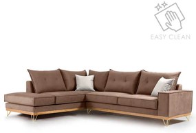 Γωνιακός καναπές δεξιά γωνία Luxury II pakoworld ύφασμα mocha-cream 290x235x95εκ