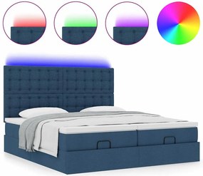 vidaXL Οθωμανικό κρεβάτι με στρώματα &amp; LEDs Μπλε 180x200cm ύφασμα