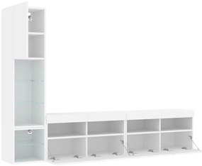 vidaXL Έπιπλα Τοίχου Τηλεόρασης 4 τεμ LED Λευκά από Επεξεργασμένο Ξύλο
