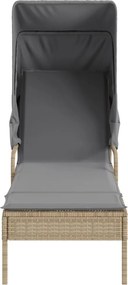 vidaXL Ξαπλώστρα με Σκίαστρο Μπεζ από Συνθετικό Ρατάν