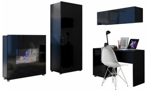 Σετ επίπλων Providence B156, 200x52cm, 143 kg, Μαύρο, Γυαλιστερό μαύρο, Πλαστικοποιημένη μοριοσανίδα, Επεξεργασμένο γυαλί, Στυλ: Μοντέρνο | Epipla1.gr