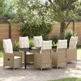 vidaXL Σέτ φαγητού για κήπο 7 pcs Μπεζ συνθετικό ρατάν