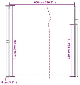 Σκίαστρο Πλαϊνό Συρόμενο Τερακότα 200 x 600 εκ. - Πορτοκαλί