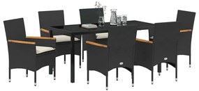 vidaXL Σέτ φαγητού για κήπο με μαξιλάρι 7 pcs Μαύρο Πολυ ράταν
