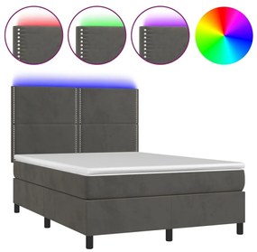 Κρεβάτι Boxspring με Στρώμα &amp; LED Σκ. Γκρι 140x190εκ. Βελούδινο - Γκρι