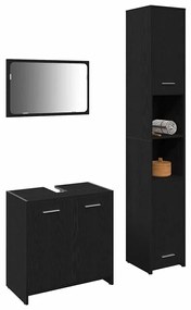 vidaXL Έπιπλα Μπάνιου Επιτοίχιο 3 pcs Μαύρη Οξυά 30 x 30 x 183.5 εκ.