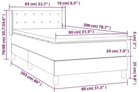 vidaXL Κρεβάτι Boxspring με Στρώμα Σκούρο Γκρι 80x200 εκ. Υφασμάτινο