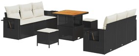 vidaXL Σετ 9 Τεμαχίων Καναπέ Κήπου με Μαξιλάρια Μαύρο Πολυ Ράταν Ακακία