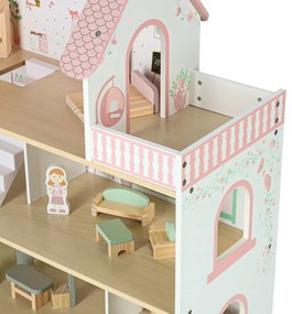 Ξύλινο Κουκλόσπιτο Ροζ KX3053 IKONKA