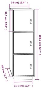 Ντουλάπι Ψηλό Λευκό 34 x 40 x 108,5 εκ. από Μασίφ Ξύλο Πεύκου - Λευκό