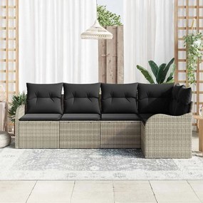 vidaXL Σετ καναπέ κήπου  5 τεμαχίων με μαξιλάρια σε ανοιχτό γκρι από πολυ ράτταν.