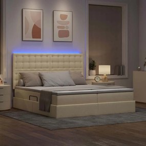 vidaXL LED Κρεβάτι αποθήκευσης με στρώμα Κρέμ 180 x 200 cm Ύφασμα