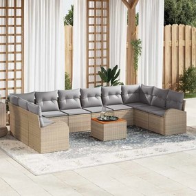 vidaXL Σετ Καναπέ Κήπου με μαξιλάρι 11 pcs Μπεζ Πολυ ράταν