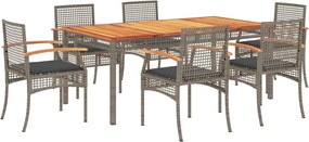 vidaXL Σετ Τραπεζαρίας Κήπου 7 τεμ. Γκρι Συνθ. Ρατάν με Μαξιλάρια