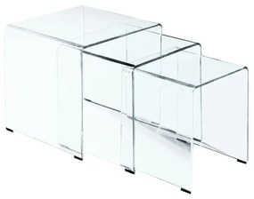 GLASSER Set 3  Βοηθητικά Τραπεζάκια, Διάφανο Γυαλί 10m