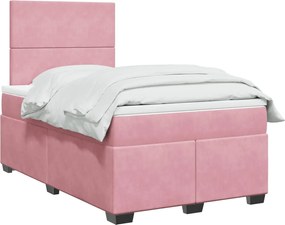 vidaXL Κρεβάτι Boxspring με Στρώμα Ροζ 120x200 εκ. Βελούδινο