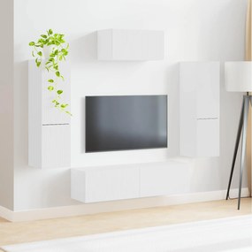 vidaXL Σετ επίπλου τηλεόρασης Επιτοίχιο 4 pcs Λευκό Επεξεργασμένο ξύλο