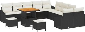vidaXL Σετ Καναπέ Κήπου με μαξιλάρι 13 pcs Μαύρο Πολυ ράταν