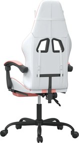 vidaXL Καρέκλα Gaming Περιστεφόμενη Υποπόδιο Λευκή &amp; Ροζ Συνθ. Δέρμα