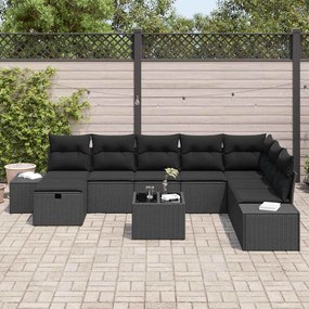 vidaXL Σετ Καναπέ Κήπου με μαξιλάρι 9 pcs Μαύρο Πολυ ράταν