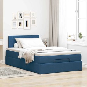 vidaXL Οθωμανικό κρεβάτι με στρώμα &amp; LEDs Μπλε 120x190cm ύφασμα